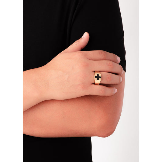 Anillo cruz esmalte negro