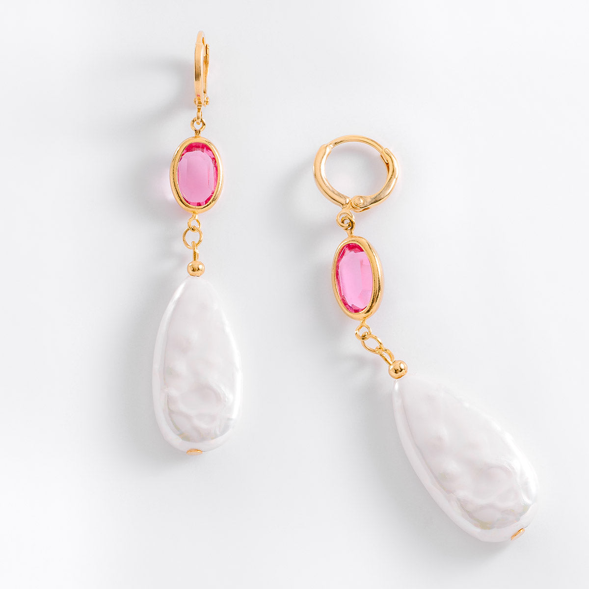 Aretes rosa dije perla