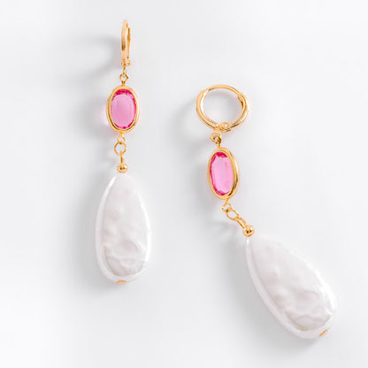 Aretes rosa dije perla