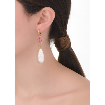 Aretes rosa dije perla