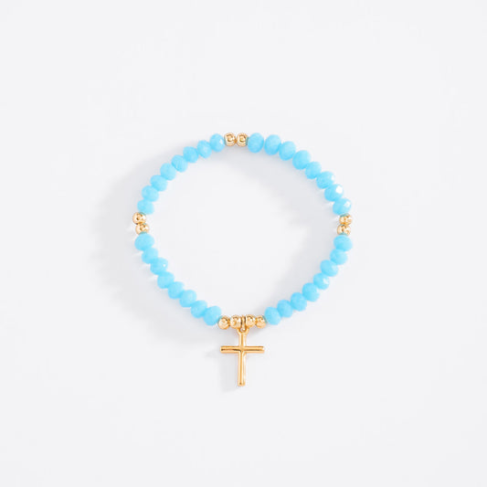 Pulsera elástica baño de oro azul claro