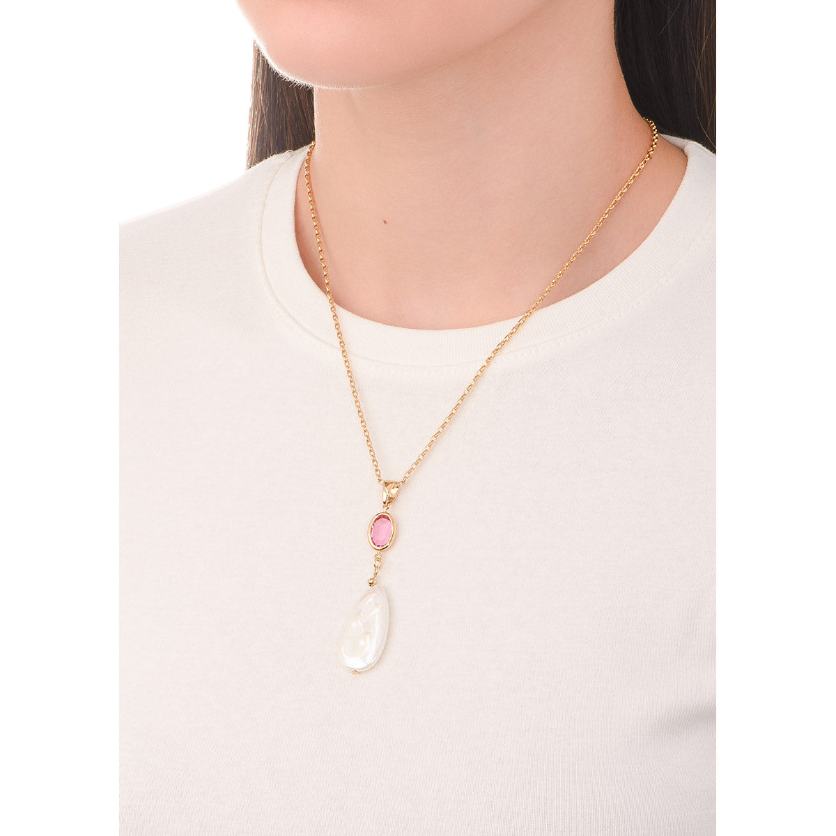 Collar con dije piedra tono rosa/crema