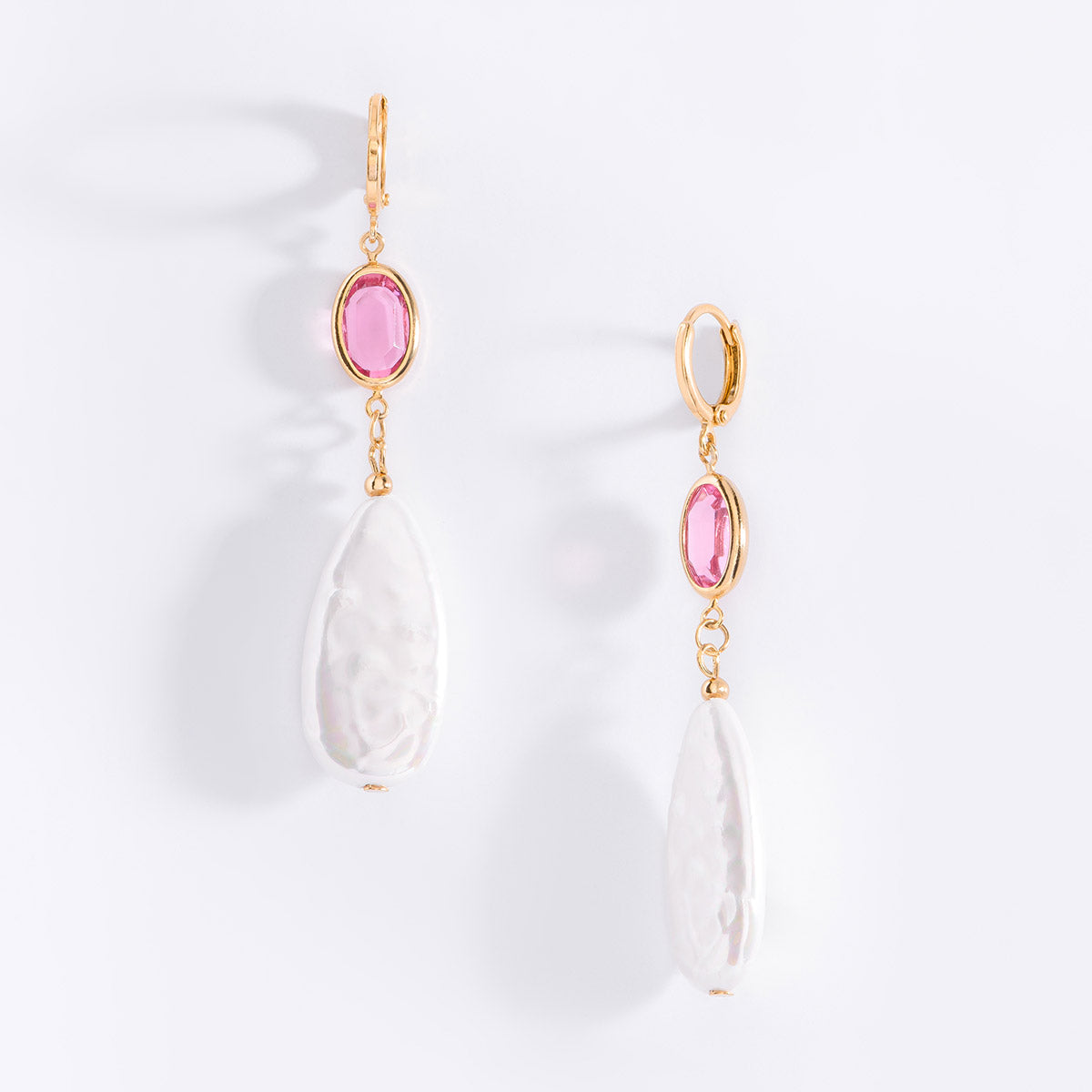 Aretes rosa dije perla