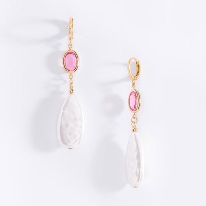 Aretes rosa dije perla