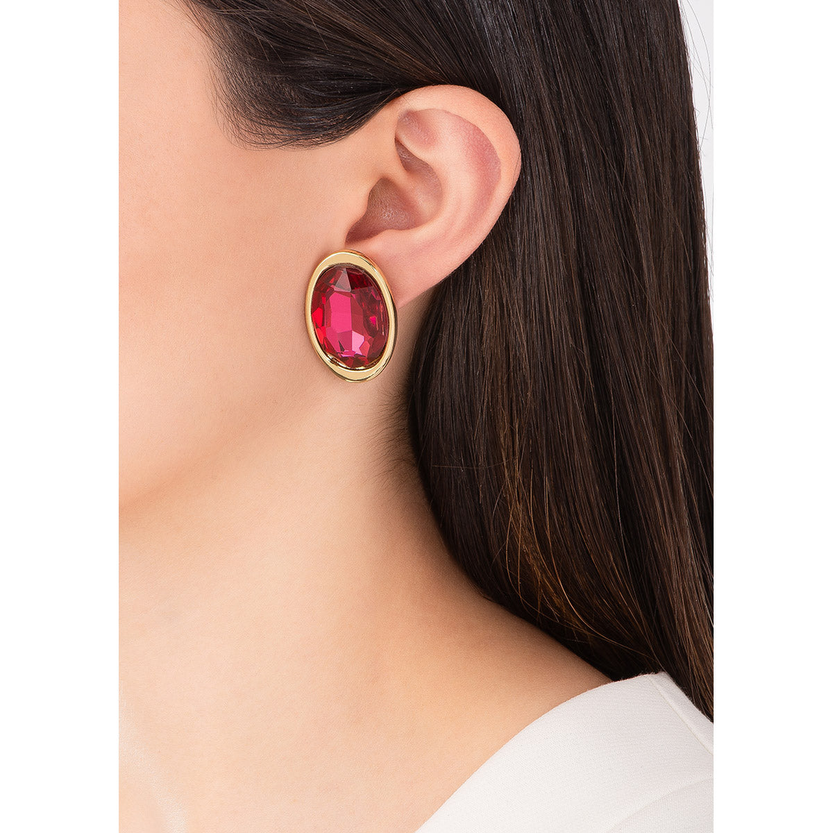 Aretes ovalados fucsia