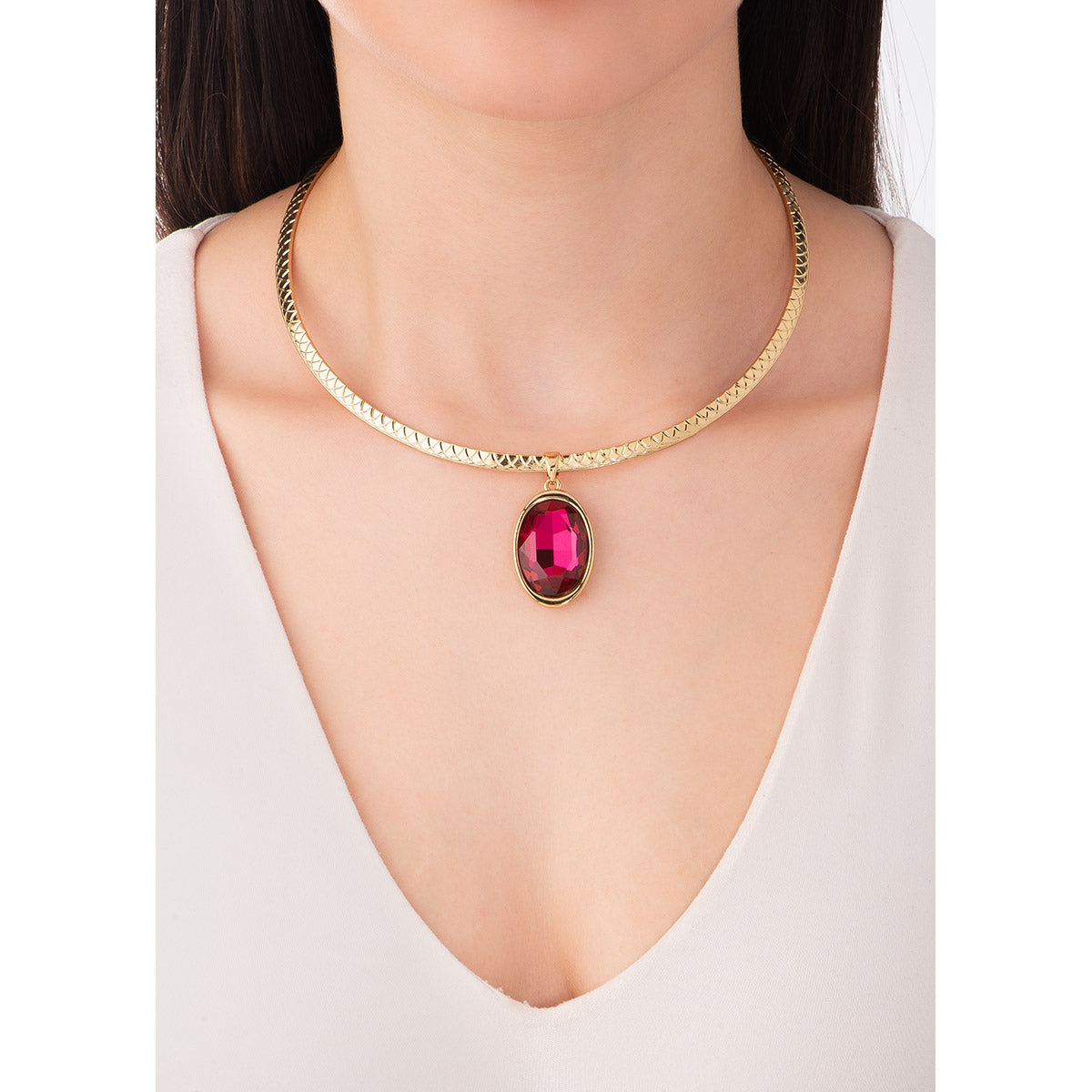 Collar aro con ovalo fucsia