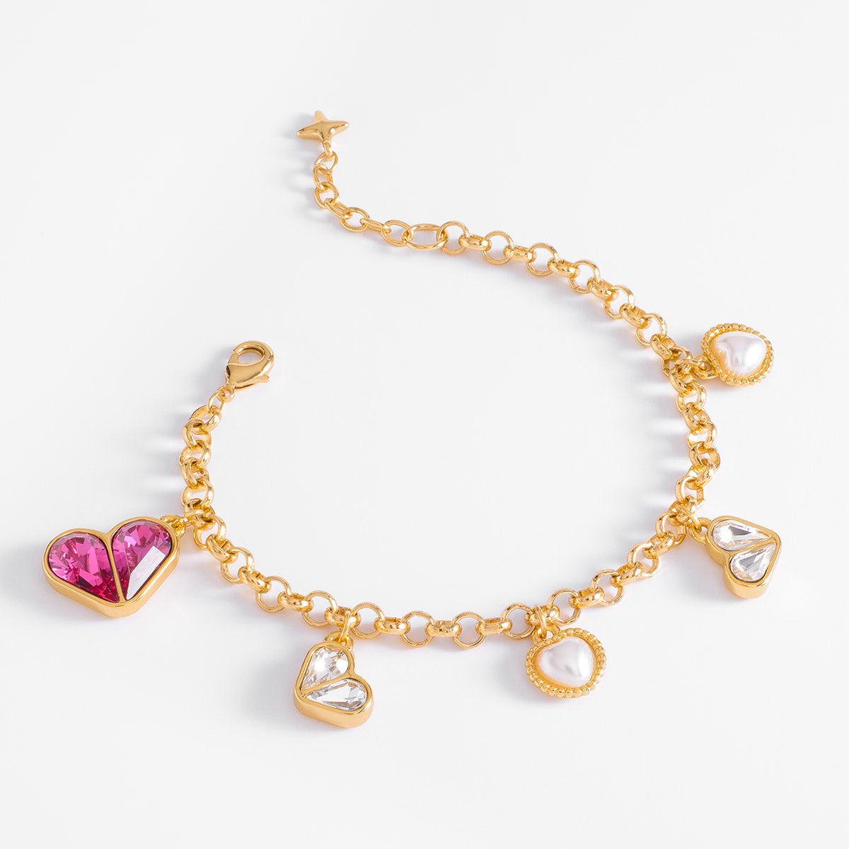 Pulsera dijes corazones fucsias